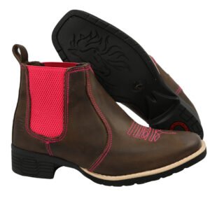 Bota Feminina Couro Texana Bico Quadrado Tulsa Pink