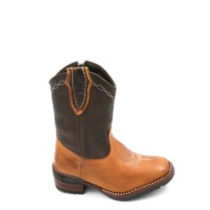 Bota Botina Infantil Country Bico Quadrado Couro Avelã