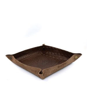 Organizador de Mesa em Couro Porta Treco Croco Marrom