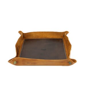 Organizador de Mesa em Couro Porta Treco Tam Marrom Duplo